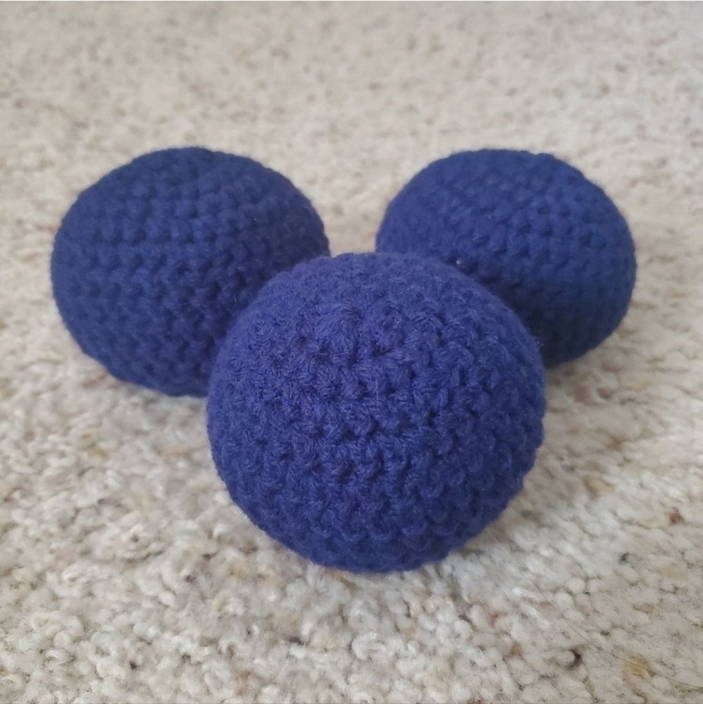 3 squeaky balls. Homemade no pop crochet balls for toddlers, puppy, cats &more.